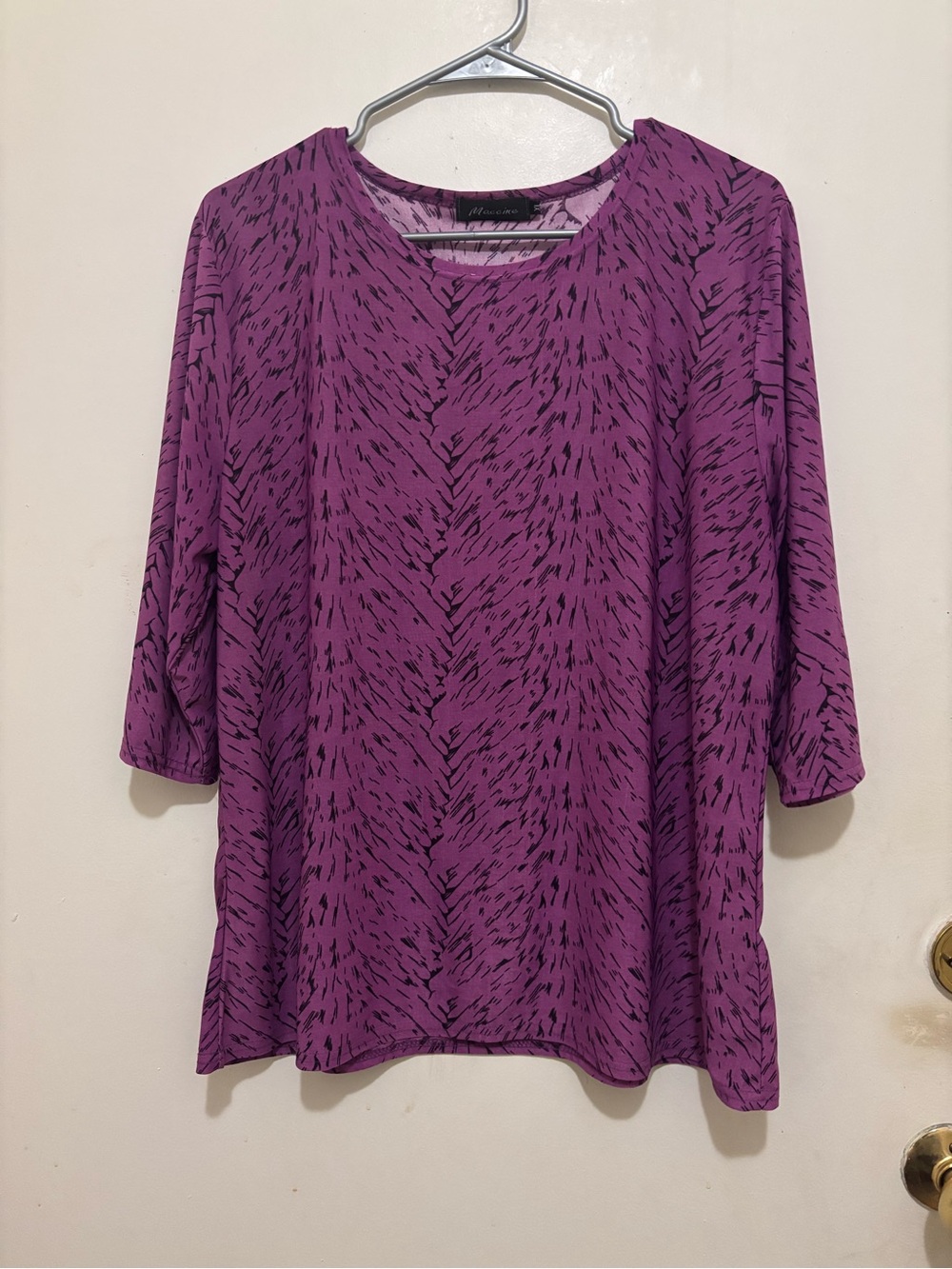 Maccine Women’s XL Purple Black Abstract Print 3/4 Sleeve Top